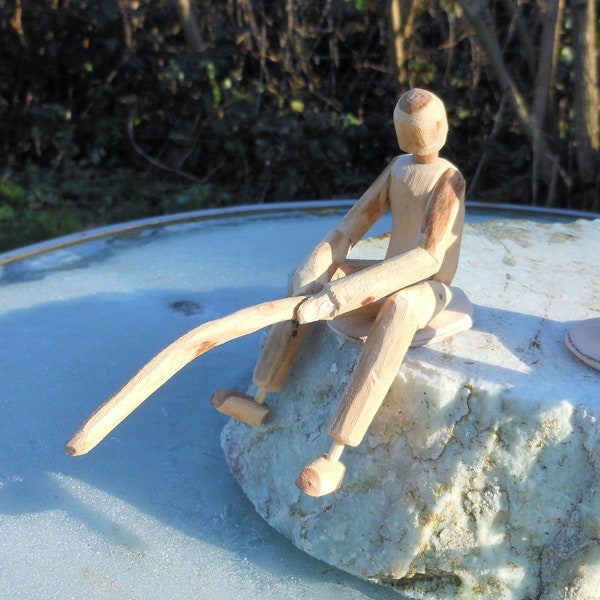 Holzfigur -Angler Skulptur Geschenk Wooden figure angler sculpture gift Fisherman sculpture gift wooden figure