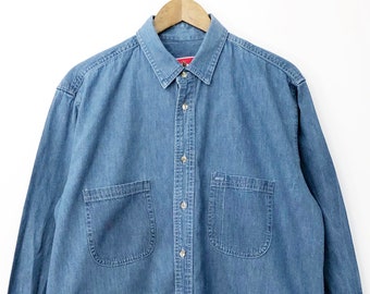 K11 RED CHAMBRAY STRIPE button down shirt blouse S