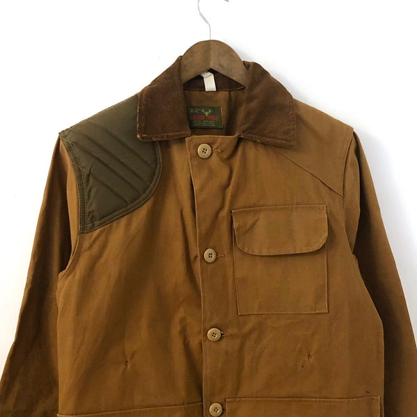 Crisp Vintage 50's 60's Stream & Field Carhartt Style Button Up Corduory Collared Canvas Duck Deer Fox Shooting Hunting Safari Jacket MEDIUM