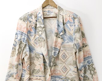 Fun Lightweight Single Button Floral All Over Printed Patterened Vintage 80's 90's Women's Blazer Jacket Sport Coat Alfred Dunner 20 XXL 2X