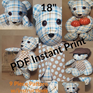YES, It's the one you're looking for! Print Instantly! RARE! Hard to find 18" Memory/Keepsake Bear Pattern w/instructions