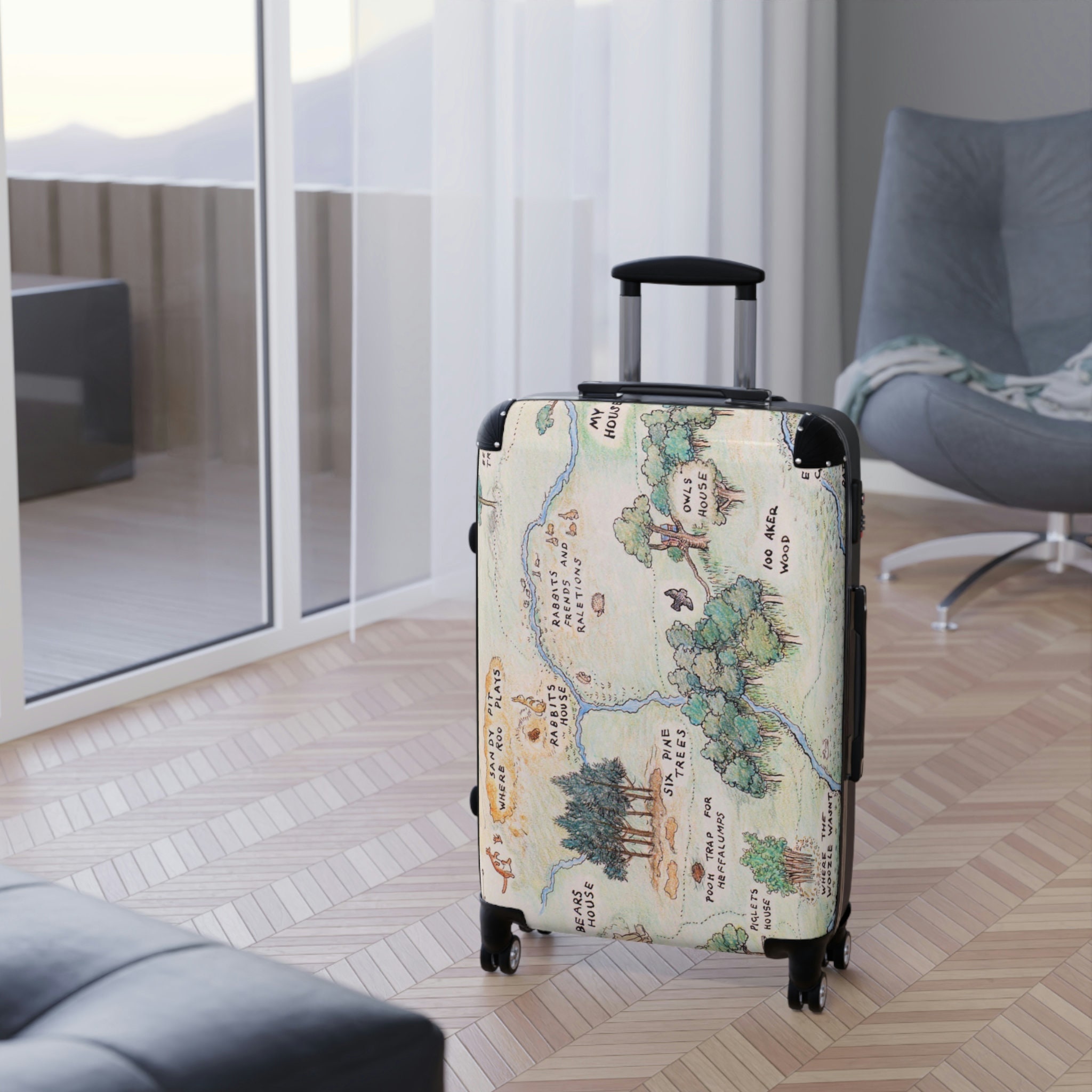 Winnie the Pooh Large Suitcase, 100 Akers Woods Map Suitcase, Winnie ...