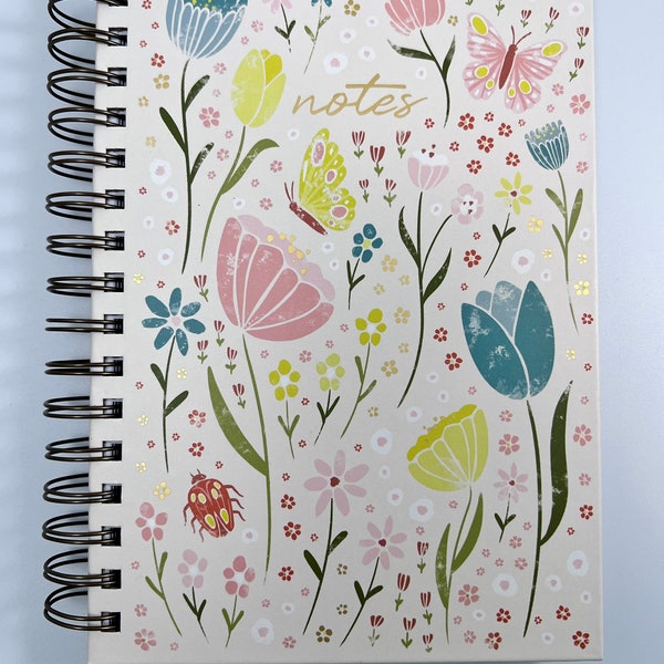 LADY JAYNE Ltd “Tulips and Butterflies” Journal Notebook, 8.5”L x 6”W, 250 lined pages, hard cover, spiral binding | self gift