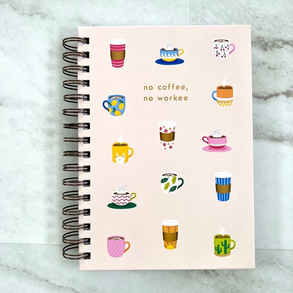 LADY JAYNE Ltd "No Coffee No Worky" Notebook, 8.5”L x 6”W, 250 lined pages, hard cover, spiral binding | Journaling Ritual | Self gift