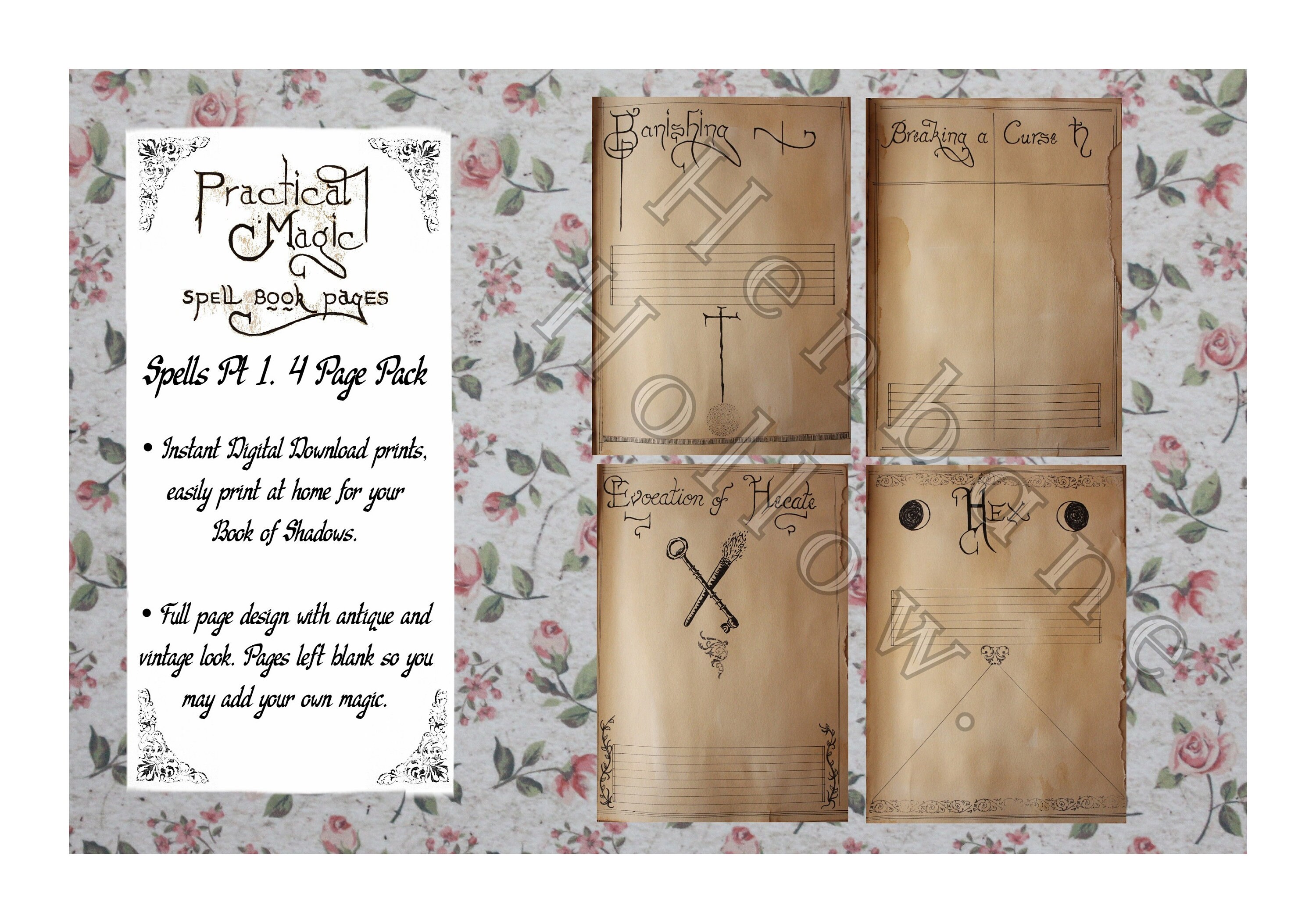 Practical Magic Spell Book Pages SPELLS Pt1. 4 Page Pack | Etsy
