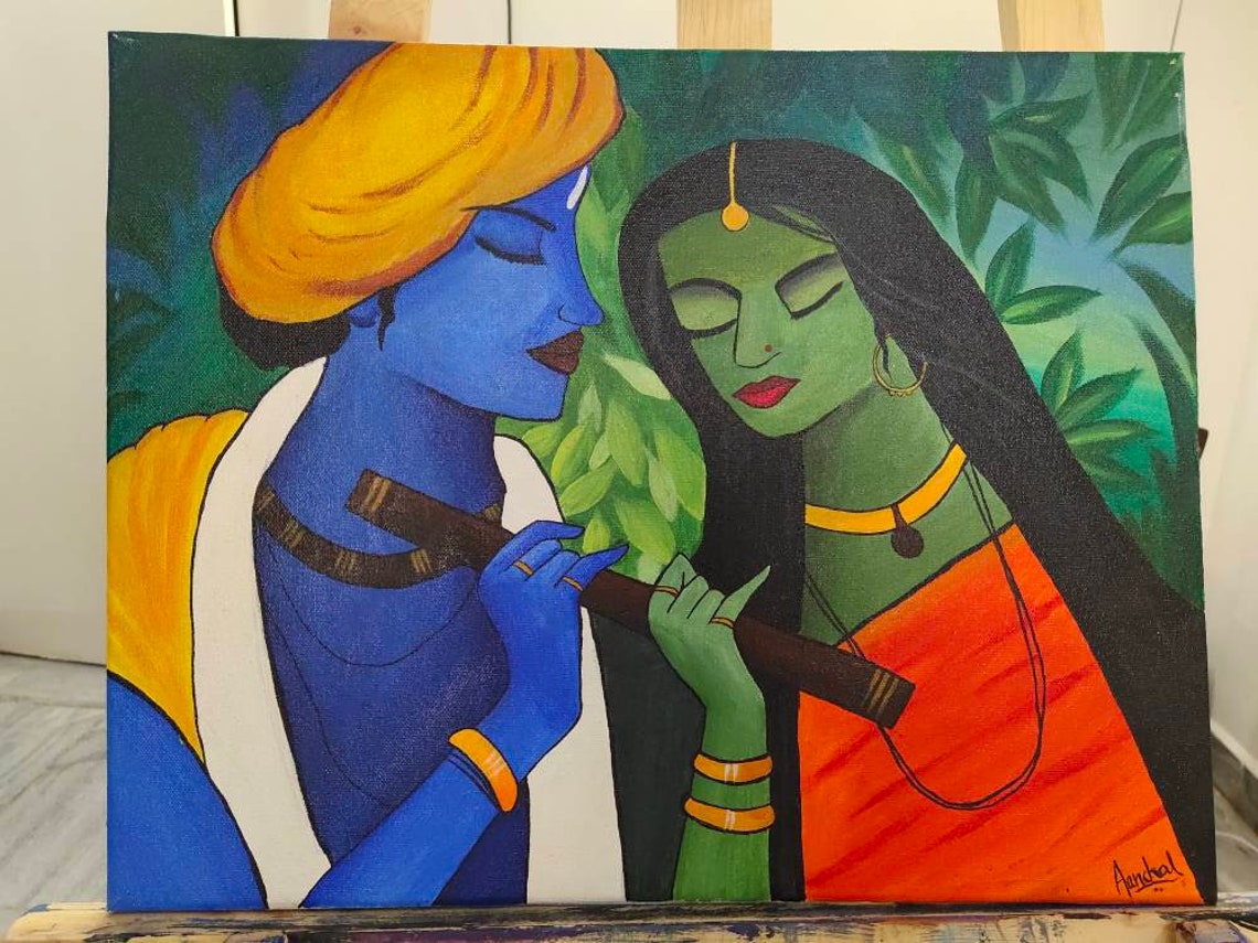 Radha Krishna Canvas Painting using Acrylics handmade Etsy
