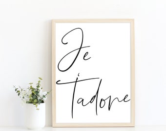 I Adore You black and white minimalist French sign, French wall art, French country decor, 1st anniversary gift, Valentines day gift for her