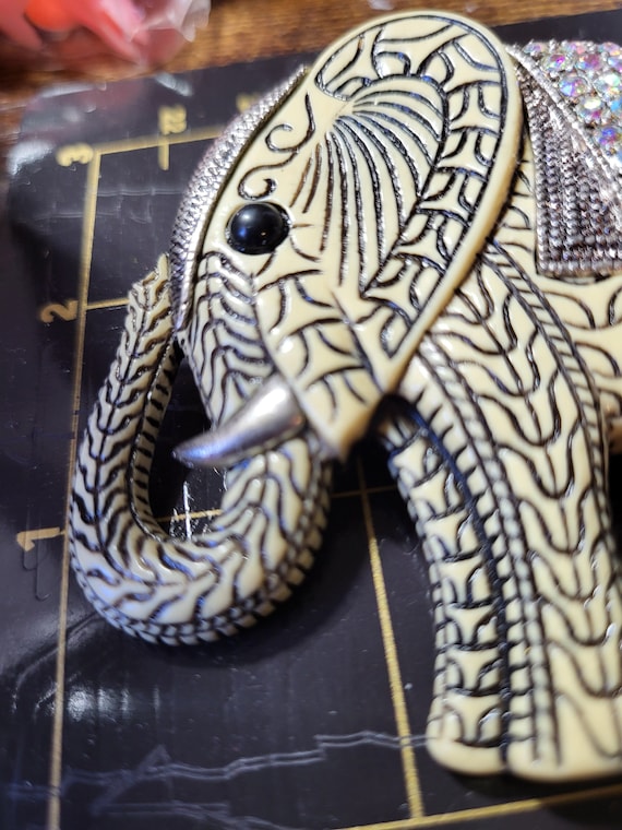 large carved and rhinestone elephant pin
