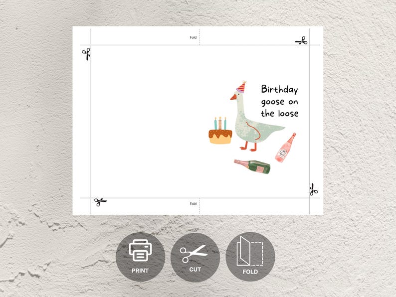 Funny Goose Birthday Card: Printable Greeting Card With Envelope ...