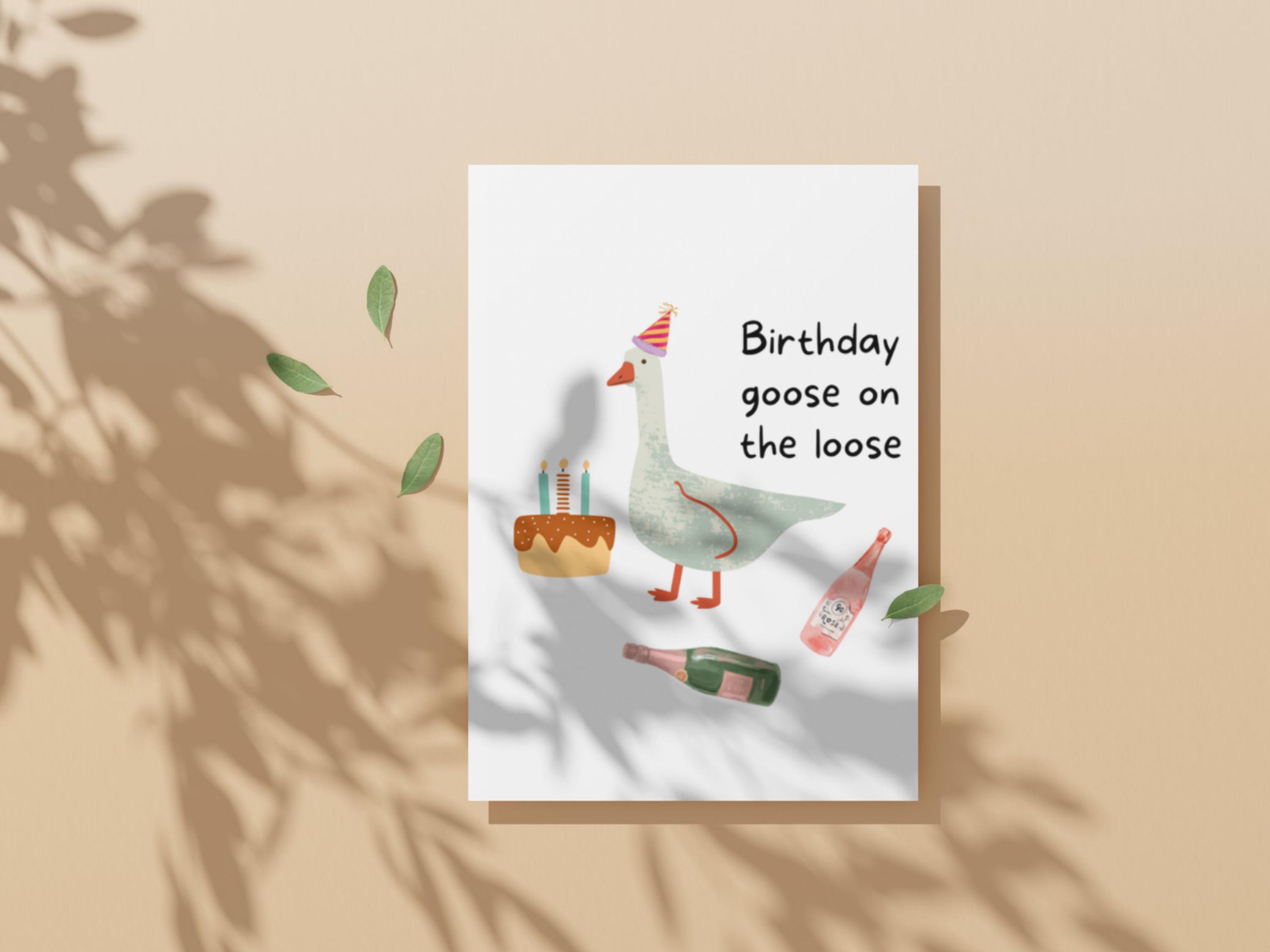 Funny Goose Birthday Card: Printable Greeting Card With Envelope ...