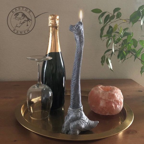 Long-Neck Dinosaur Handcrafted Tapered Dinner Candles | Candleholder and Candle | 12" Tall | Dino Décor