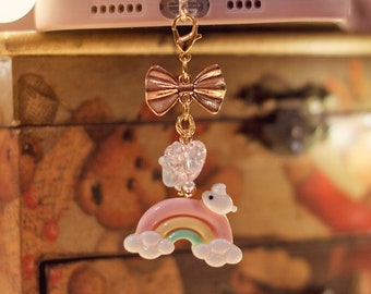 Kawaii Rainbow Heart, Cute Rainbow Charm, Headphone Jack, USB C Dust Plug, iPhone Dust Plug, Cute Keychain, Cute Cellphone Charm,Cute Gift