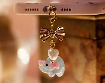 Kawaii Blue Elephant Charm, Headphone Jack, USB C Dust Plug, iPhone Dust Plug, Keychain, Cute Cellphone Charm, Kindle Cute Gift