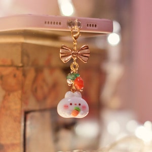 Kawaii Carrot Rabbit, Cute Bunny Charm, Headphone Jack Dust Plug, USB C Dust Plug, iPhone Dust Plug, Cute Keychain, Cute Cellphone Charm