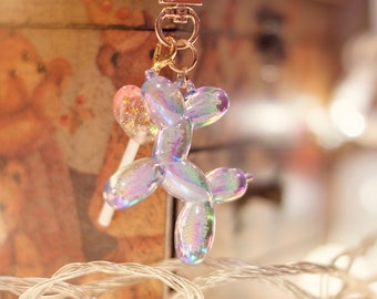 Kawaii SK Couple Balloon Dog Keychain, translucent and luminescent balloon dog keychain, colorful, heart sucker, couple keychain, bag charm