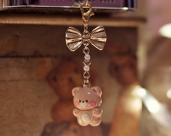 Kawaii Graham Bear, Cute Teddy Charm, Headphone Jack, USB C Dust Plug, iPhone Dust Plug, Keychain, Cute Cellphone Charm, Kindle Cute Gift