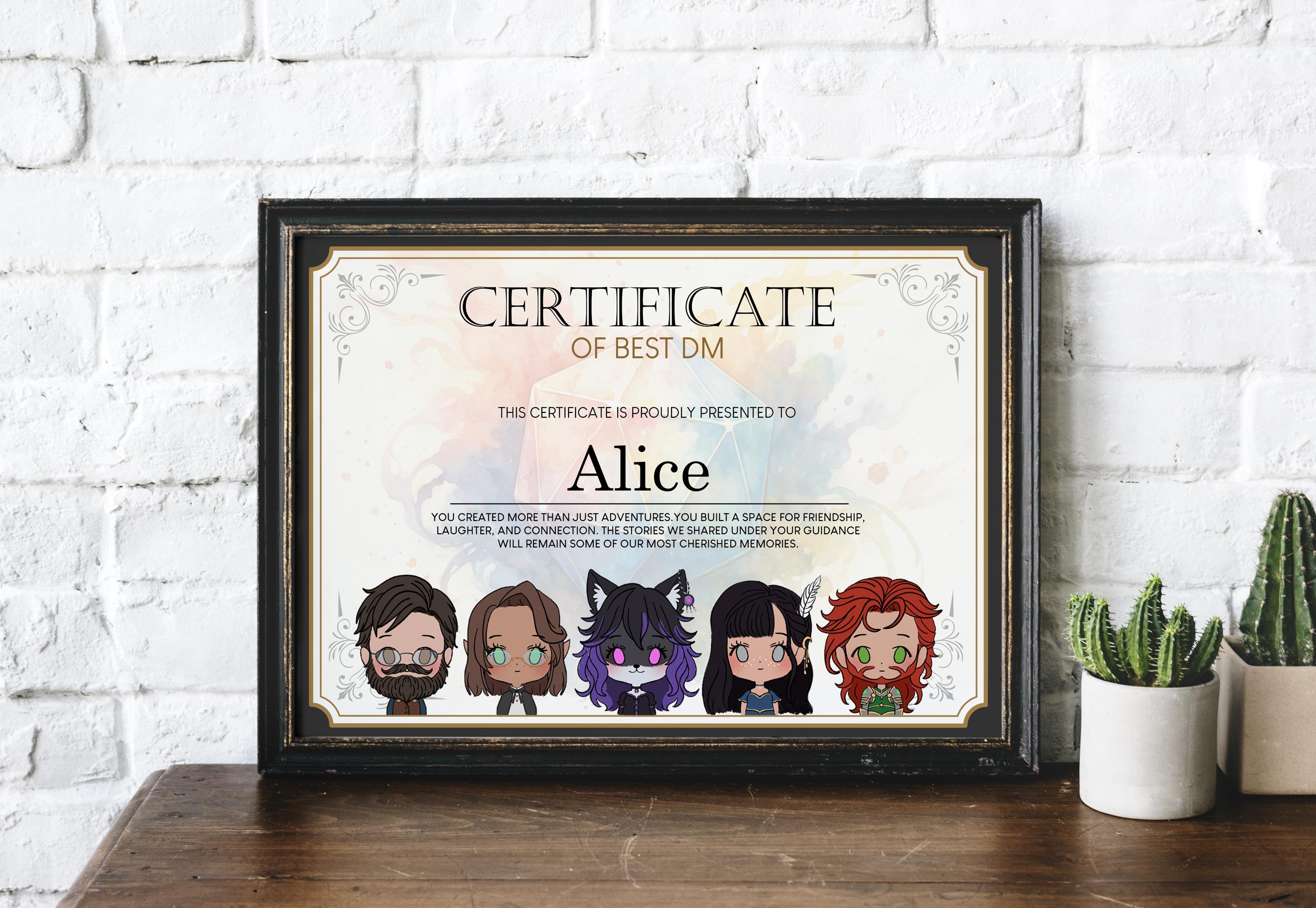 Dnd Graduation 5 Party Dnd Custom DM Certificate of Excellence, Personalized Dungeon ...
