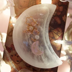 Aurora Quartz Moon Crystal Pendulum, Natural Crystal, Healing Pendulum, Beaded Crystal Divination, Pendulum, Cute Pendulum
