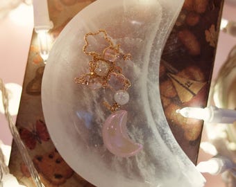 Aurora Quartz Moon Crystal Pendulum, Natural Crystal, Healing Pendulum, Beaded Crystal Divination, Pendulum, Cute Pendulum