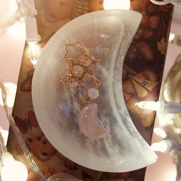 Aurora Quartz Moon Crystal Pendulum, Natural Crystal, Healing Pendulum, Beaded Crystal Divination, Pendulum, Cute Pendulum