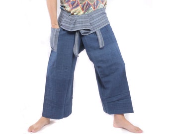 Thai Fisherman Pants Short and Long - Cotton no Artificial Color - Indigo Dyed - Traditionally Loom Woven