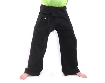 Mens Thai Wrap Fisherman Pants Extra Long Single Color Plus Size Thick Cotton