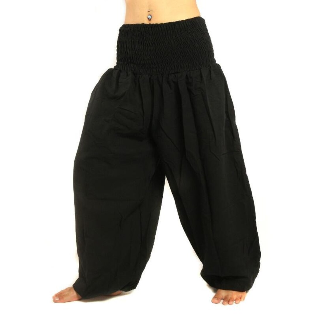 Women's Harem Baggy Pants Wide Legs High Smocked Waist Ninja Pants Etsy
