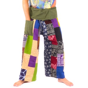 Patchwork Thai Fisherman Pants: Cotton Wrap Pants - XL