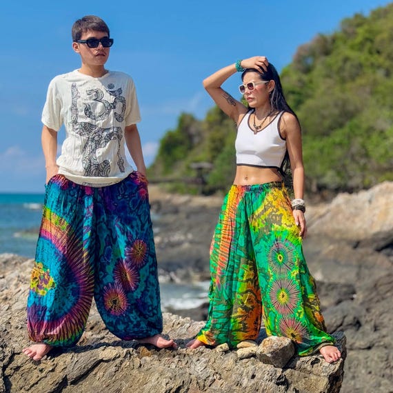 パンツ Ozz On flare tie dye design pants Tie Dye Harem Pants, Boho Hippie Yoga Trousers, Vegan Rayon Genie