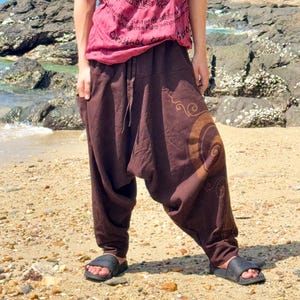 Swirl Print Harem Pants: Cotton Baggy Aladdin Boho Style