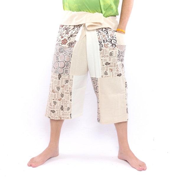 Short de pêcheur thaïlandais Pantalon cache-cœur en patchwork unisexe Taille S