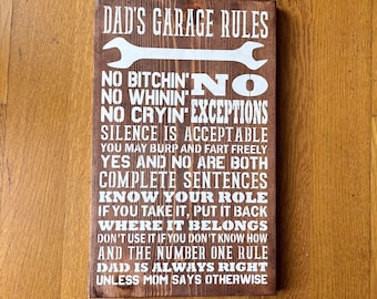 Funny Garage Sign Dad's Garage Rules Funny Sign for Dad's Garage Sign Father's Day Gift Man Cave Decor Funny Signs for Men Rustic