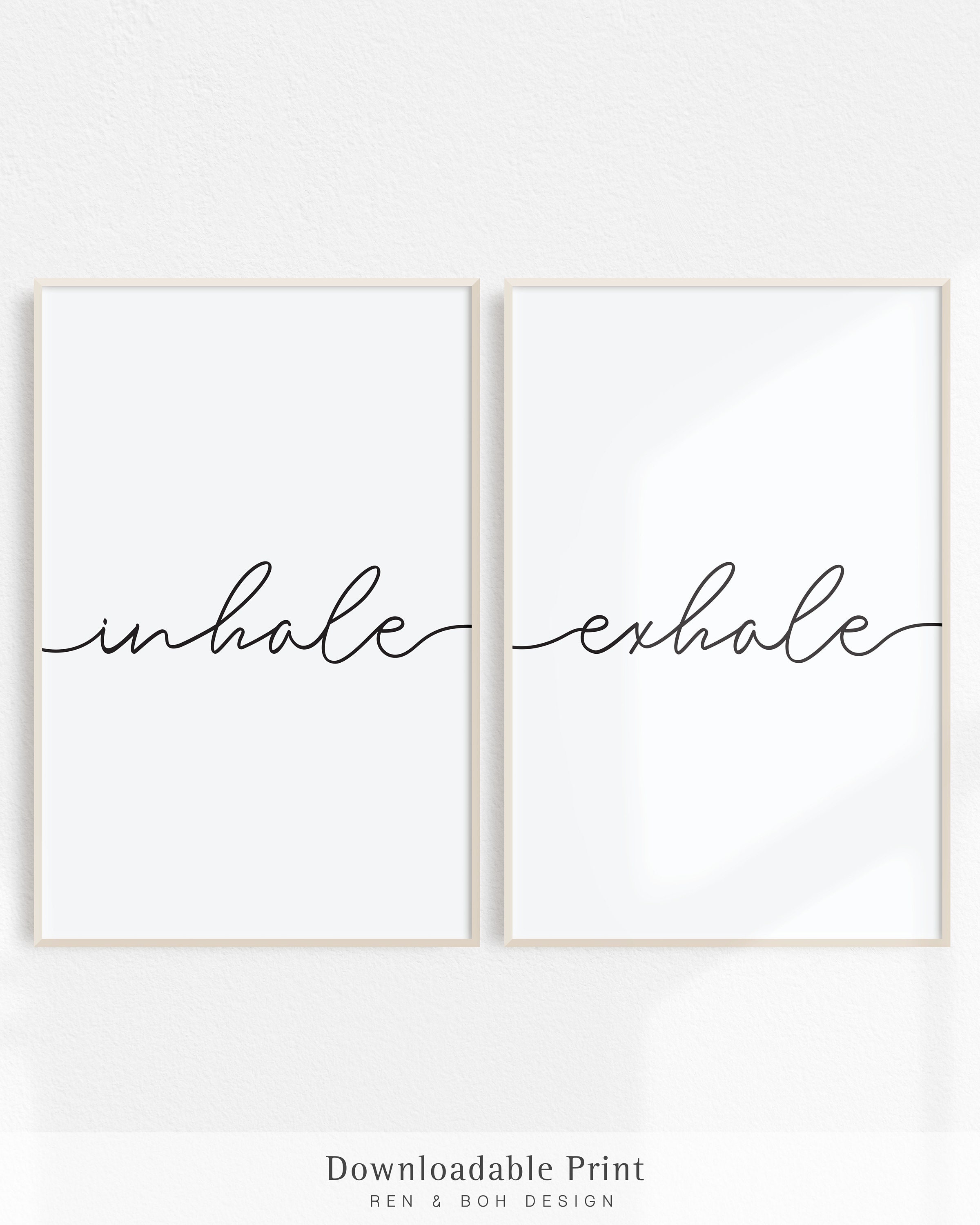 -pieces Black and White Minimalist Printable Wall Art Two Inhale /& Exhale Peaceful Meditation Hand Lettering Home Decor 2