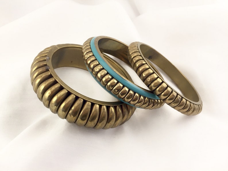 trio of bracelets Vintage bangles set of gold tone brass bangles brass bangle bracelets joblot of bangles vintage retro jewellery