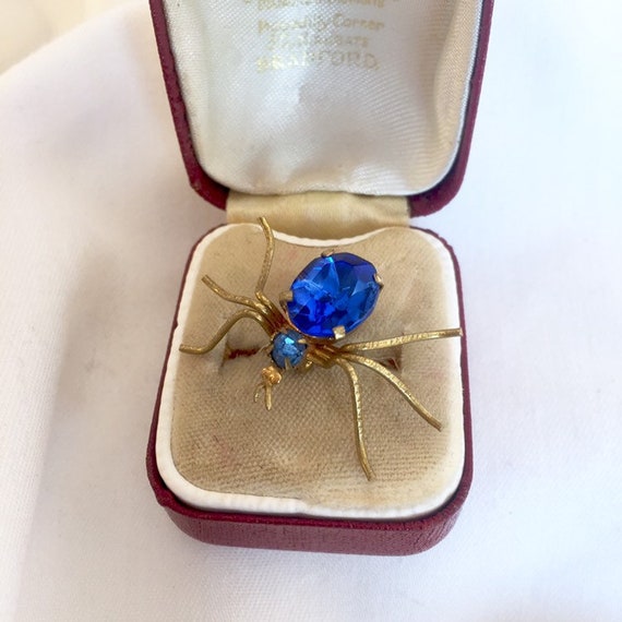 1920's spider brooch, antique glass sapphire spide