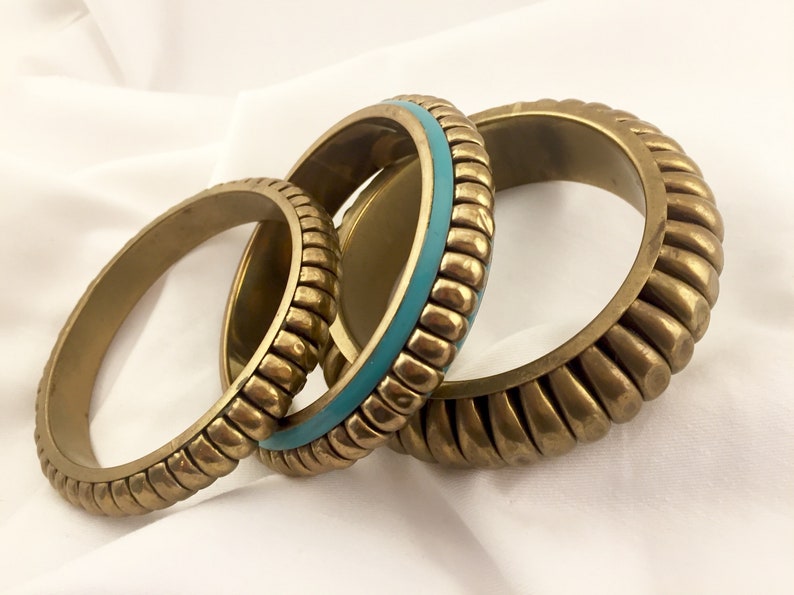 trio of bracelets Vintage bangles set of gold tone brass bangles brass bangle bracelets joblot of bangles vintage retro jewellery