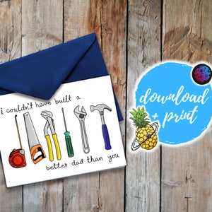 Biglietto per la festa del papà / Biglietto di auguri per la festa del papà / Biglietto per la festa del papà con gioco di parole sugli strumenti disegnati a mano / Biglietto divertente per la festa del papà / Download e stampa immediati