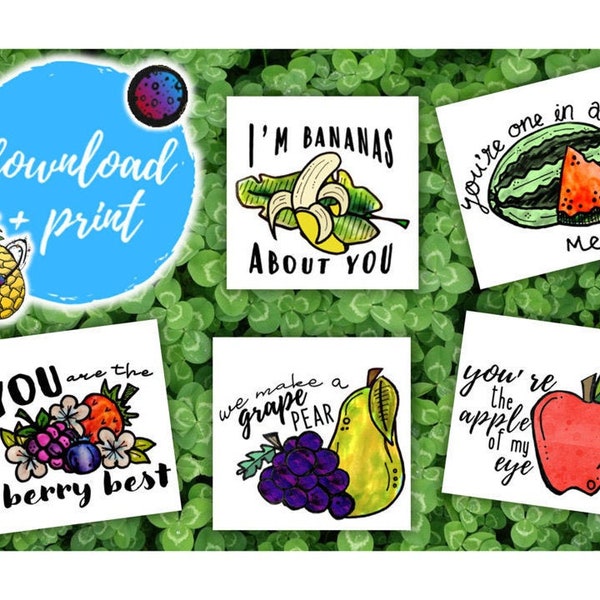 Fruit Puns Mini Card Set | Love Mini Cards | Friendship Mini Card Set | Funny Mini Cards | Download and Print