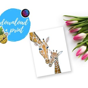 Tarjeta del Día de la Madre / Tarjeta Feliz del Día de la Madre / Tarjeta de Amantes de los Animales / Nueva Tarjeta de Bebé / Arte de Lápiz de Color Dibujado a Mano / Descarga e Impresión Instantánea