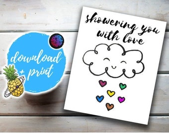 Showering You With Love Cloud Card | Raining Hearts Cloud Card | Encouragement Card | Sympathy Card | Friendship Card | Thinking of You Card