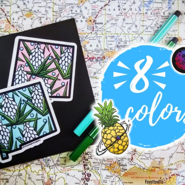 New Mexico Flower Sticker | Souvenir & Travel Sticker | Floral Hand Drawn Design | NM Sticker | State Outline | Vinyl Die Cut