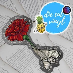 d'inspiration musicale de Hadestown | autocollant Broadway | route de l'enfer | Sticker citation oeillet en papier rouge | autocollant paroles de chanson | Découpe de vinyle