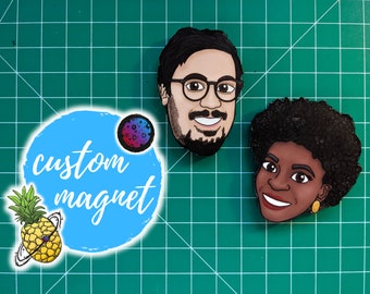 Custom Face Magnet | Hand Drawn Design | Custom Fridge Magnet | Illustrated Portrait Gift | Wedding Birthday Holiday Gift | Memory Present