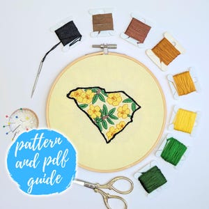 South Carolina State Embroidery Pattern | SC State Flower Hand Embroidery Pattern | Yellow Jessamine Floral Design | Digital Download PDF