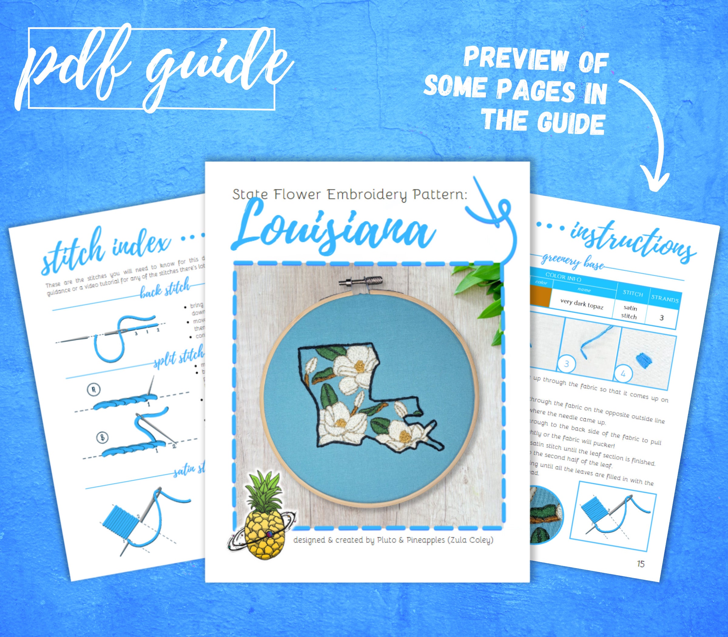 Louisiana State Embroidery Pattern | LA State Flower Hand Embroidery ...