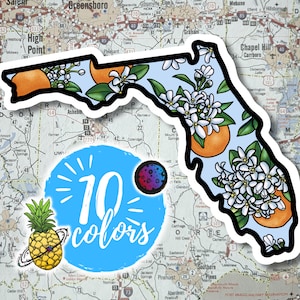 fleur d'état de Floride | Sticker souvenir et voyage | Motif floral dessiné à la main | autocollant de fleur d'oranger | Aperçu de l'état de Floride | Matrice de découpe vinyle