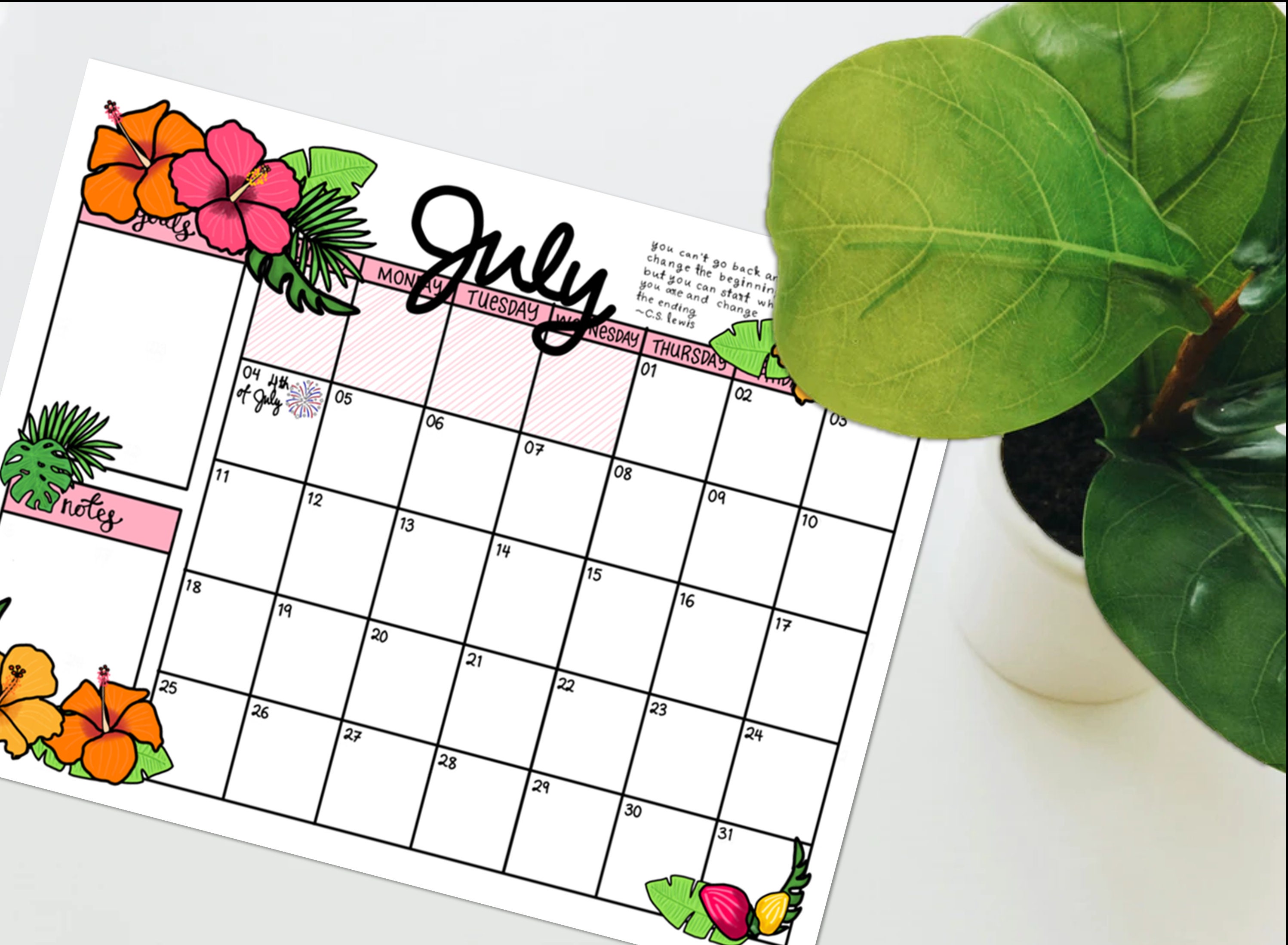 July 2021 Bullet Journal Calendar Floral Printable ...