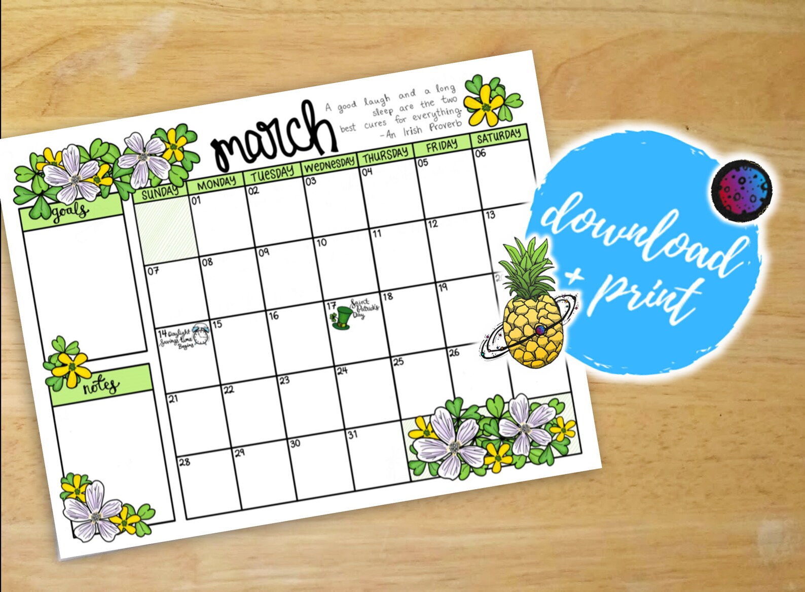 march 2021 bullet journal calendar floral printable calendar etsy
