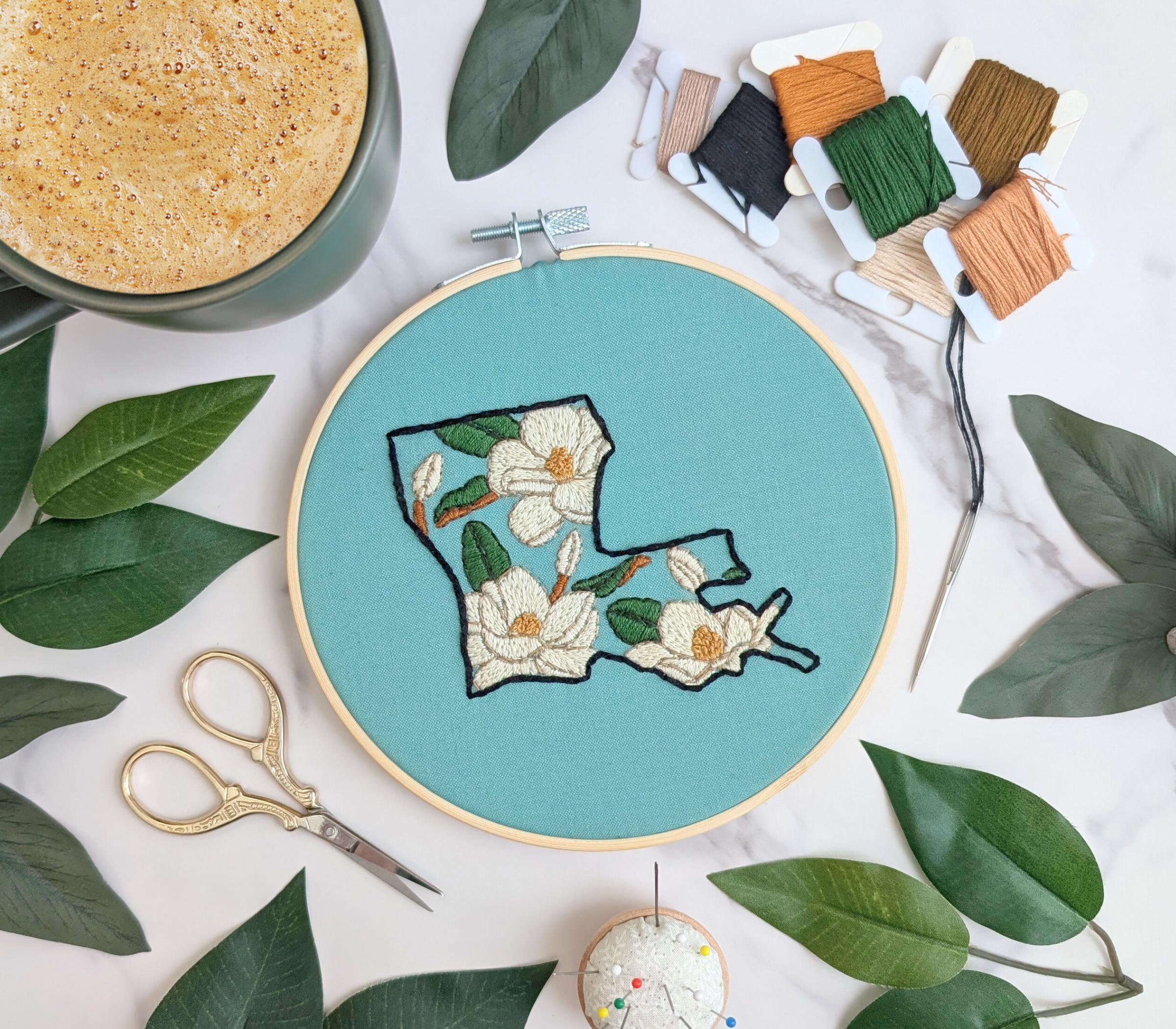 Louisiana State Embroidery Pattern | LA State Flower Hand Embroidery ...
