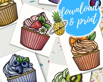 Set of 6 Cupcake Mini Cards | Birthday Mini Cards | Party Gift Bag Tags Set | Party Favor Cards | Gift Tag Cards | Download and Print